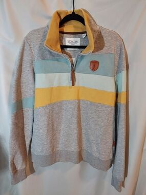 Wanakome Betty Colorblock Pullover Quarter Zip Sweatshirt Grey Blue Yellow - L